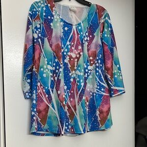 Women’s Multicolor Abstract Long Sleeve Scoop Neck Top